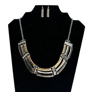 Mixed Metal Statement Necklace and Earring Set